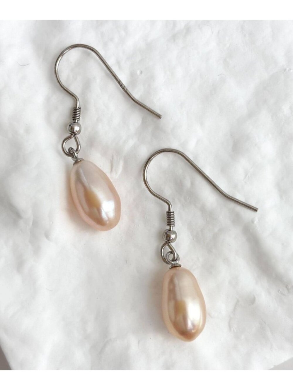 Freshwater Cream Teardrop Minimalist 925 Sterling Silver Vintage Drop Earrings